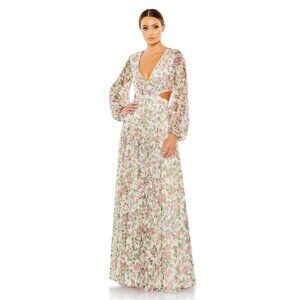 Mac Duggal 93746 Sheer Floral Maxi Gown Corset Back Size 0 NWT $798